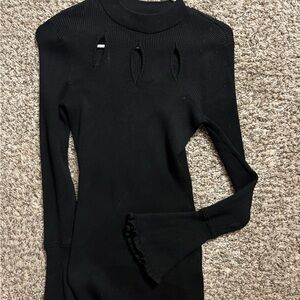 Black Ribbed Long Sleeve Top cut out